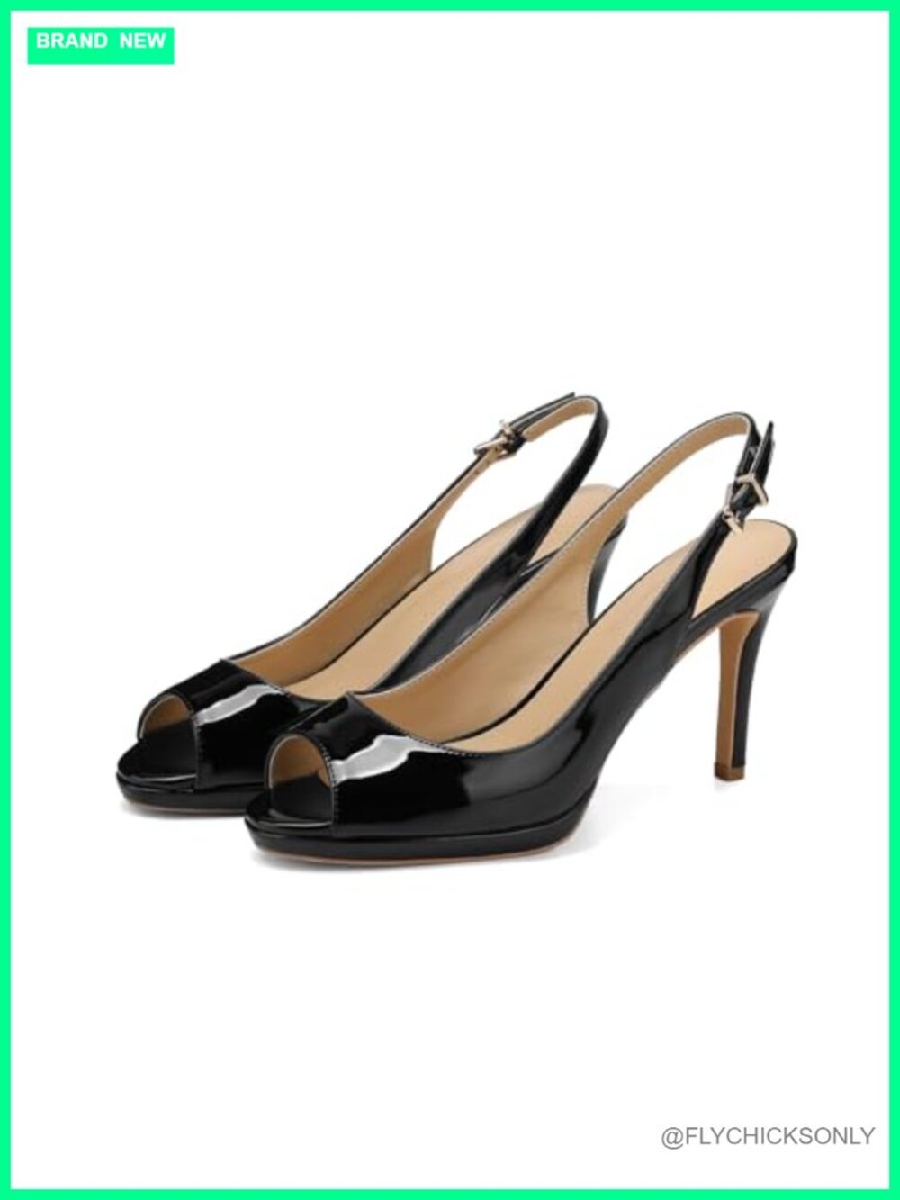 Patent Leather Slingback Peep Toe Platform Stiletto Heels Adjustable Buckle